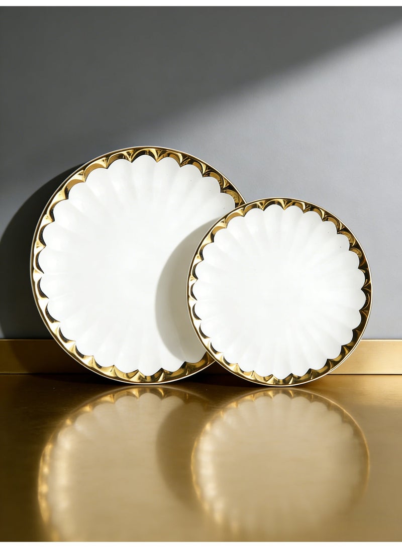 2-Piece Elegant Ceramic Dinner Plate Set, Nordic Light Luxury Style with Gold Rim, 9 Inches & 8 Inches. Light Luxury Plates, suitable for family western meals, steak and desserts. - Image 1